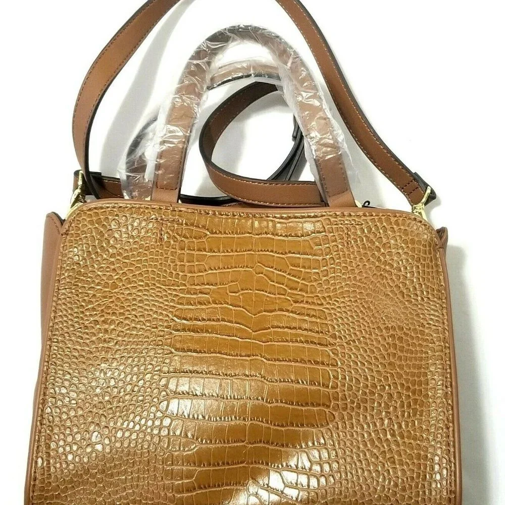 Tommy Hilfiger Shoulder Handbag Faux Leather‎ Brown Croc Embossed